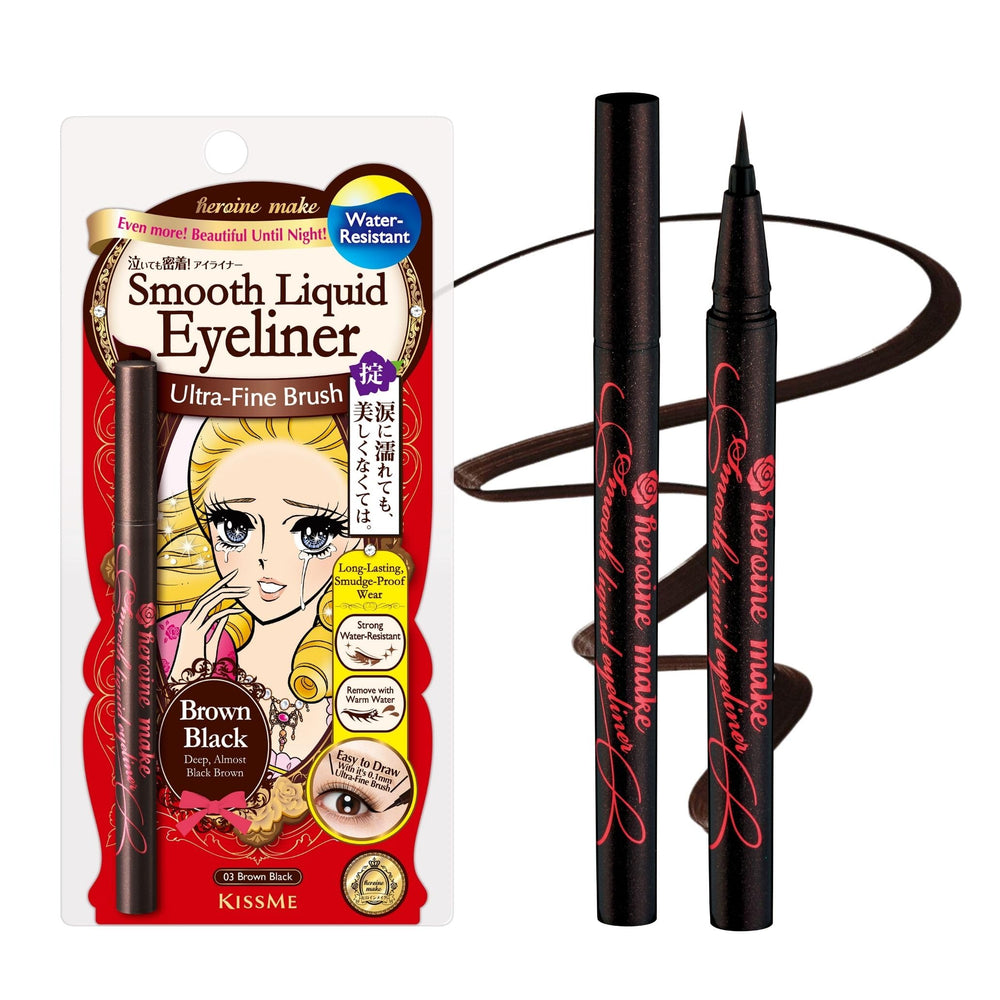 Heroine Make Eyeliner: pointe 0,1 mm ultra-fine pour tracés précis.