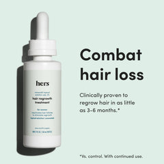 hers minoxidil 2% avec pompe, application ciblée sur le cuir chevelu.