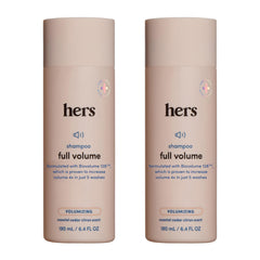 Hims & Hers Shampoing Volume Complet : bouteille prête pour routine volumisante.