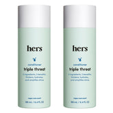 Hers Triple Threat dans la bouteille Napa Rose, hydratation durable pour tous types de cheveux.