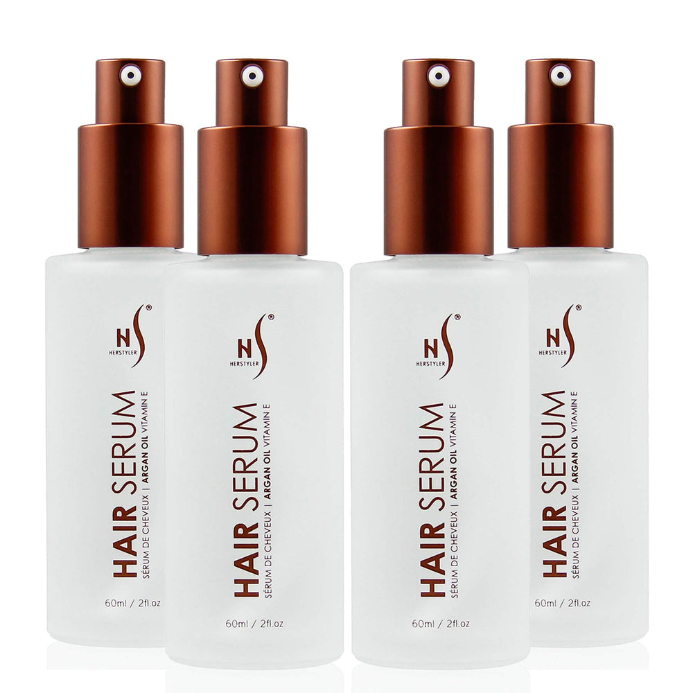Flacons HerStyler Serum 4 Pack prêts à offrir brillance et douceur.