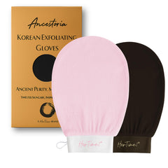 Gants exfoliants Ancestoria de HerTime2 en douche, 2 pièces rose et noir pour exfoliation efficace