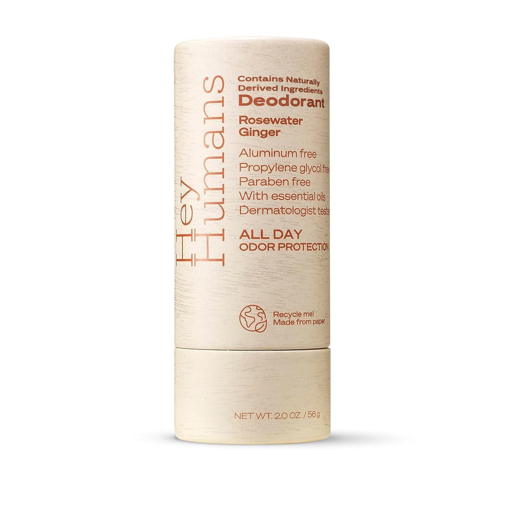 Hey Humans deodorant packaging highlights recyclable paper packaging.