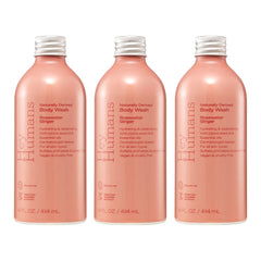 Hey Humans gel douche rose-gingembre en bouteille, parfum apaisant.
