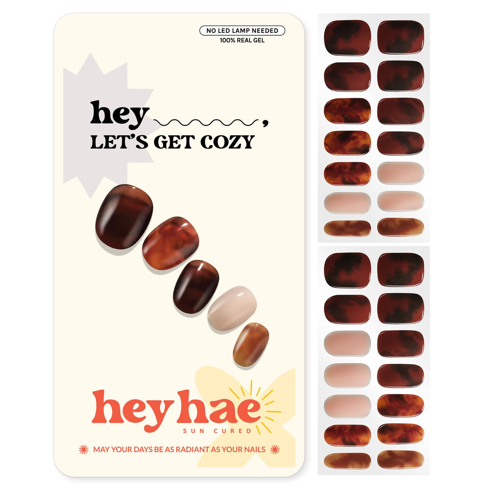 Heyhae bandes gel semi-cuites sur ongles automne marbre brun pour un look sophistiqué