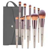 HEYMKGO ensemble pinceaux maquillage portable en or champagne, design chic et pratique pour n'importe où.