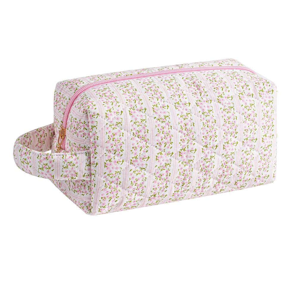 HHQQWZ Trousse maquillage voyage florale rose, rangement pratique pour cosmétiques.