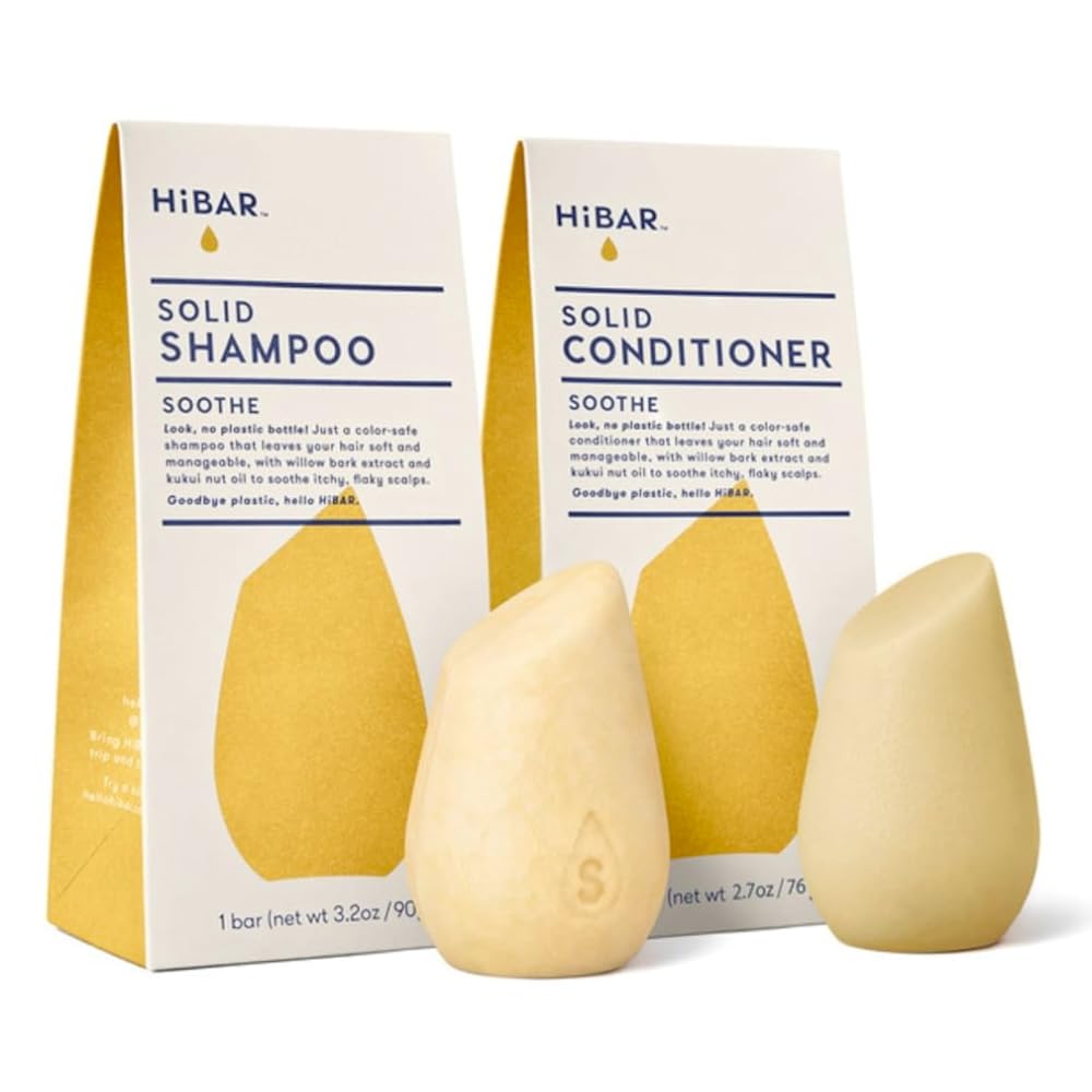 HiBAR barre-shampooing-solide pour cuir chevelu apaisé et cheveux doux.