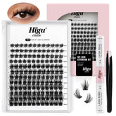 Kit Higu clace, clusters cils 144 pièces, effet naturel et léger.