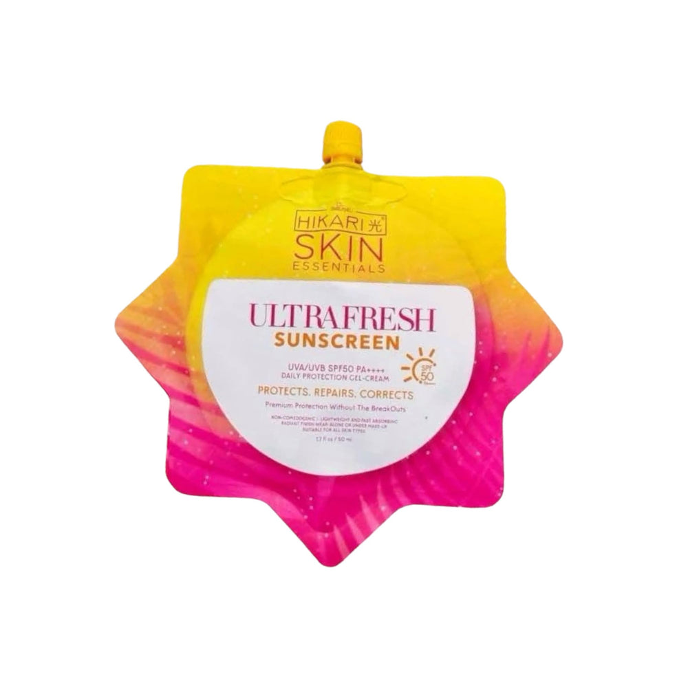 Hikari Skin Essentials Ultra Fresh Sunscreen SPF50, bouteille prête pour une protection quotidienne.