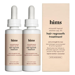 hims & hers traitement régénération capillaire: bouteille minoxidil 5% pour hommes, soutien potentiel à la repousse.