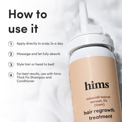 hims minoxidil 5% mousse : zone couronne ciblée pour couvrir les zones clairsemées