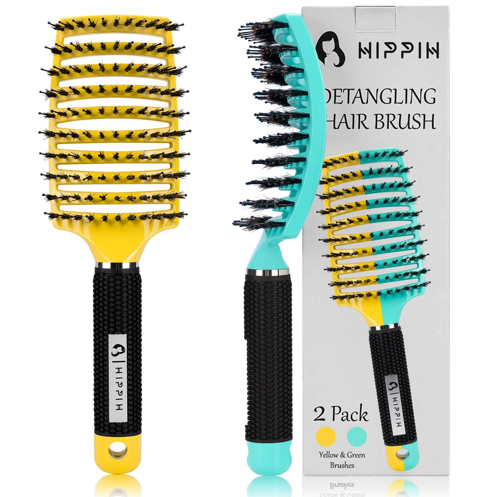 Brosse HIPPIH démêlante pack 2 jaune, démêlage efficace pour tous types de cheveux.