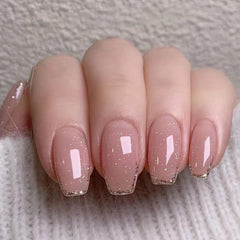 Ongles Hkanlre press medium coffin bling rose, éclat durable pour soirée.