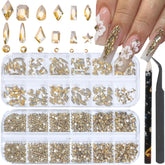 HNUIX Strass pour ongles champagne or, kit complet pour un look élégant.