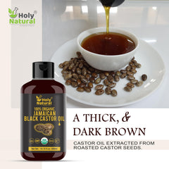 Holy Natural huile ricin noire: étiquette montrant l'origine biologique et artisanale.