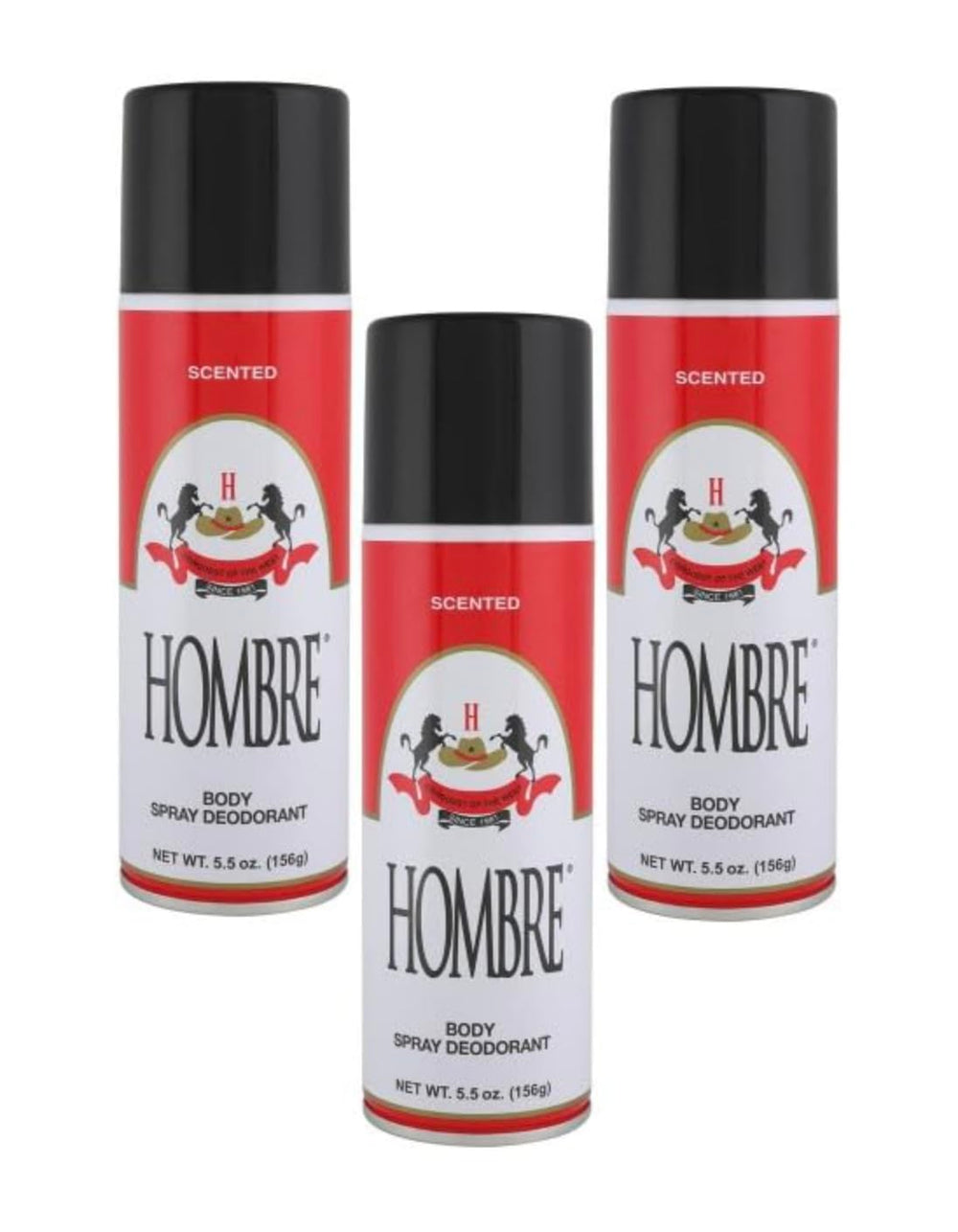 HOMBRE Red Deodorant bottle front view with long-lasting odor protection.