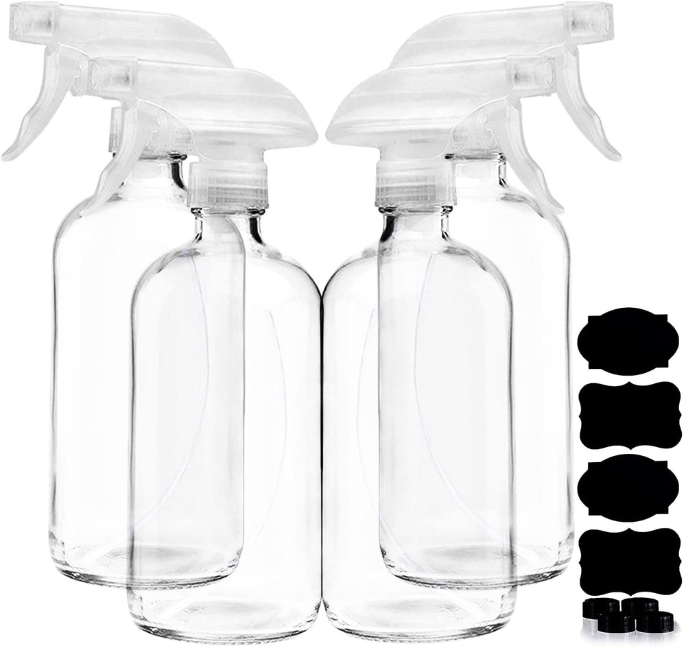 Bouteille spray en verre clair Homeries de 473 ml, idéale pour les solutions nettoyantes.
