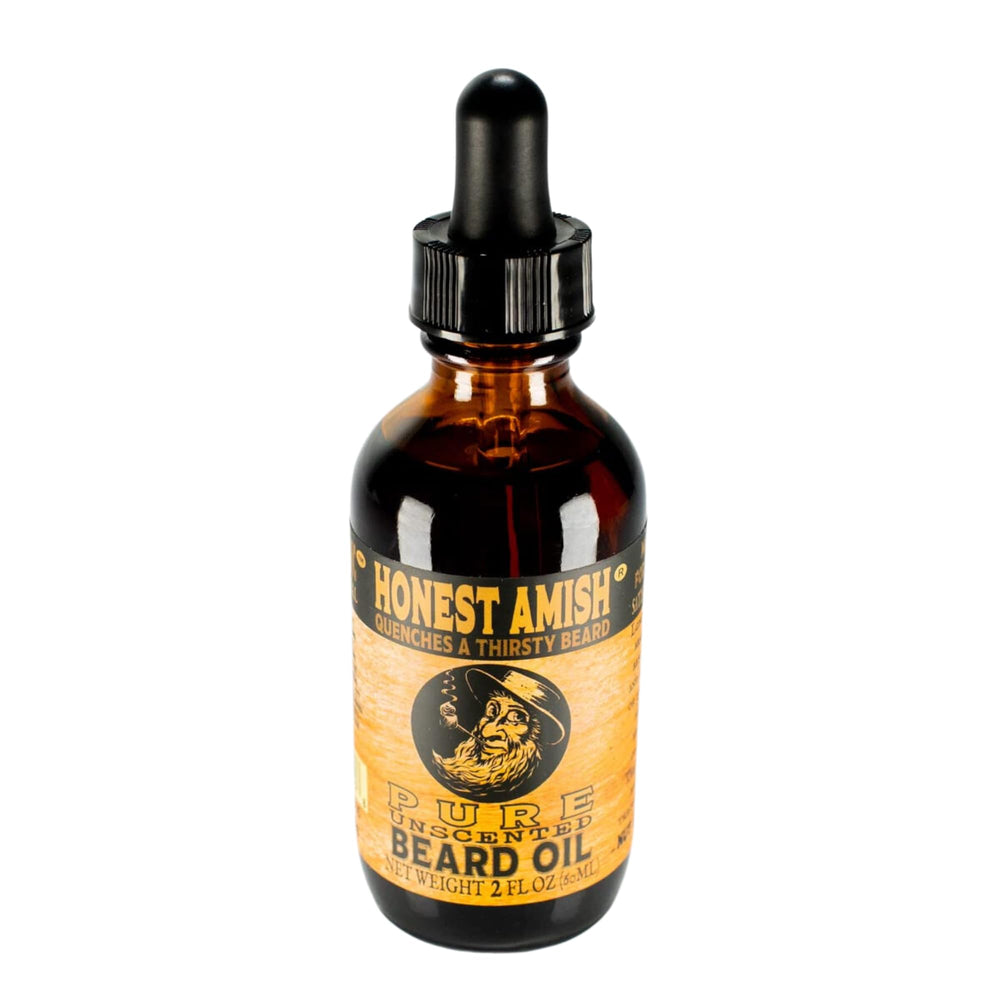 Honest Amish Pure huile pour barbe, flacon en verre, adoucit la barbe et nourrit la peau.