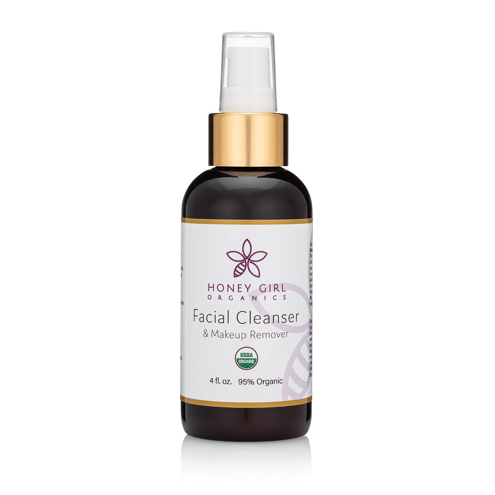 Honey Girl Organics – Bouteille du nettoyant visage, démaquillage en douceur et hydratation.