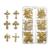 Hongliang croix 3D en alliage avec strass doré pour nail art durable.