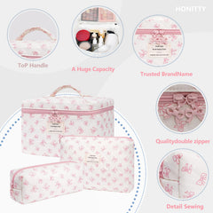 Honitty pochette maquillage matelassée fleurs – format moyen, organisation jour.