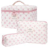 Honitty sac maquillage matelassé fleurs – ensemble trois tailles, rangement pratique.