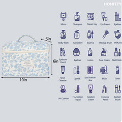 Trousse Honitty quilté florale, compartiments pratiques pour séparer soins et maquillage.