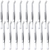 Pinces Honoson inox 16 pièces, pointe incurvée pour manipulation précise.