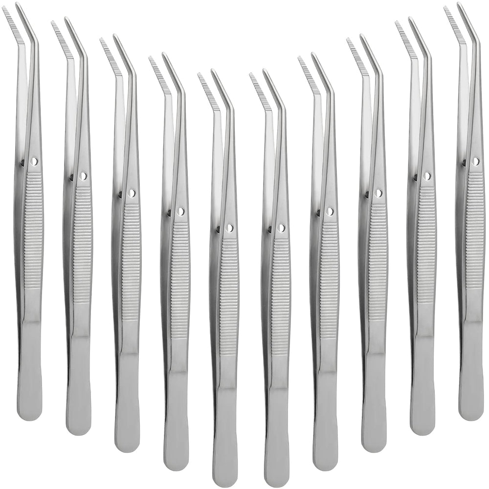 Pinces Honoson en inox à pointe courbe dentée montrant l’ensemble de 10 pièces