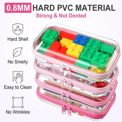 Étui transparent rose Hoolerry pour petits outils et crayons.