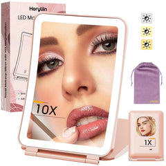 Miroir de voyage Horyliin avec lumière, vue nette et détails précis pour le maquillage.