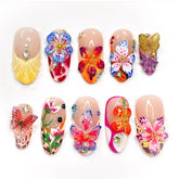 Ongles pressés HOSAILY fleurs 3D, parfaites pour les vacances.