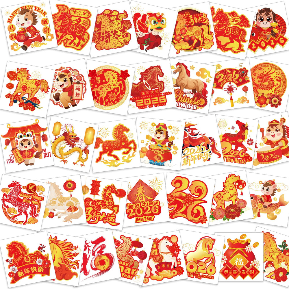 HOWAF tatouages temporaires Nouvel An Chinois cheval 2026 pour ambiance festive