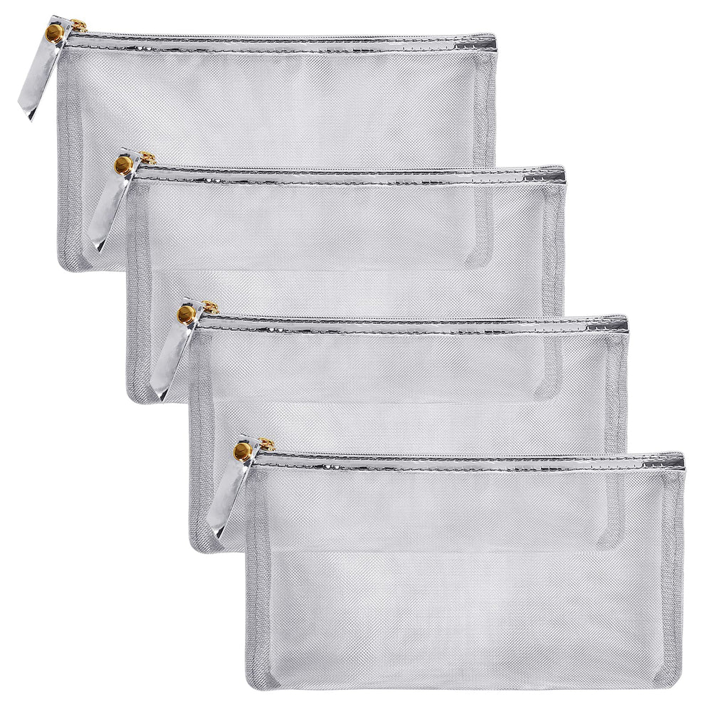 HRX Package pochette maquillage en maille argentée, pratique et transparente.