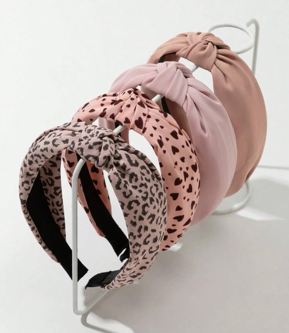 Huachi bandeau cheveux nœud rose cœur léopard, style tendance et tenue sûre.