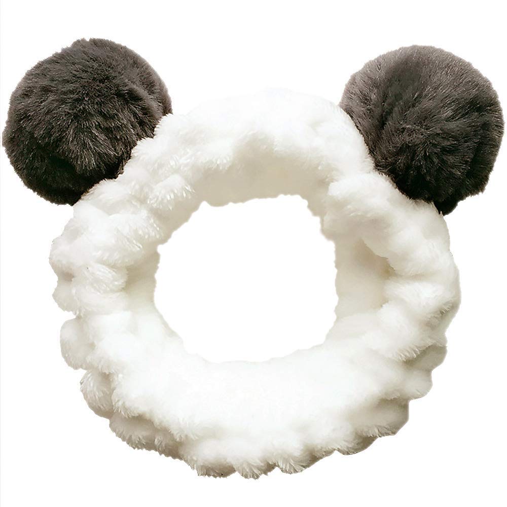 Huachi bandeau cheveux panda avec oreilles blanches, confortable pour maquillage
