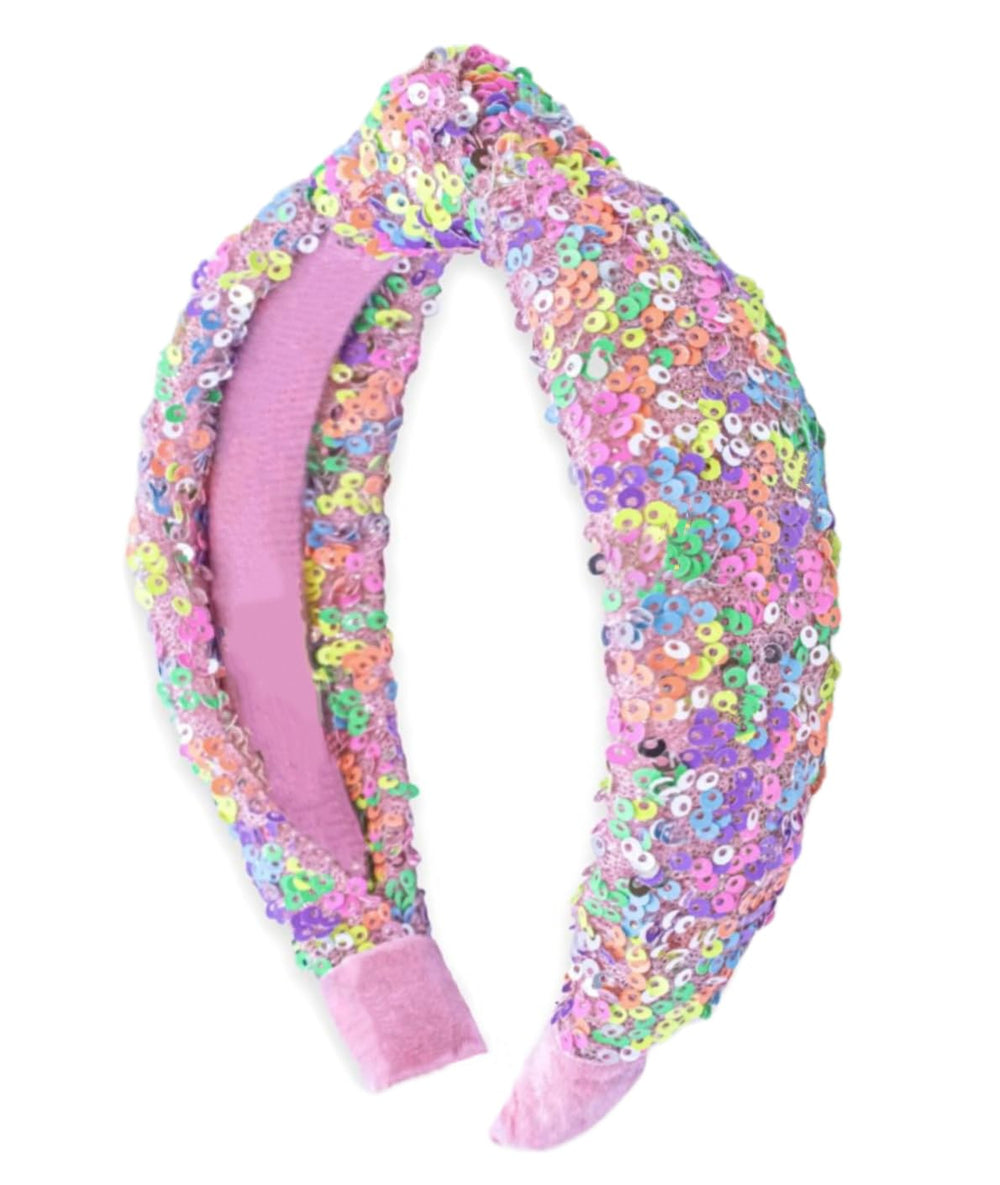 Huachi bandeau pour femmes, rose à sequins arc-en-ciel avec nœud, brillance festive.