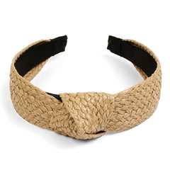 Huachi bandeau noeu paille beige, tissage gros, look bohème plage.