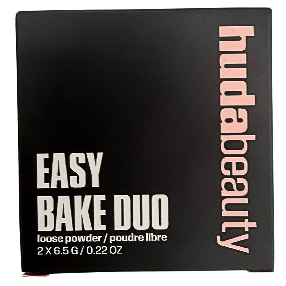 Huda Easy Bake Poudre libre duo cerise-pêche pour un teint net et uniforme.
