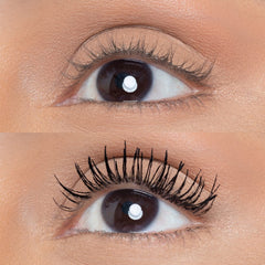 Huda Legit Lashes Avant-Après montrant l'effet sur le regard.
