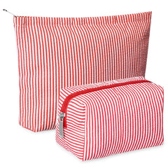 Trousse Huhumy ensemble en seersucker rouge, rangement élégant pour le maquillage.