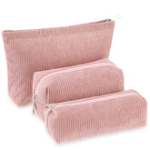 Huhumy trio de trousses velours côtelé rose, parfait pour organiser le maquillage lors des voyages.