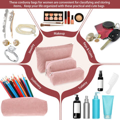Huhumy trousse accessoires voyage velours côtelé rose, pratique et organisée.