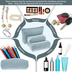 Trousse grande bleu Huhumy corduroy, rangement spacieux pour articles de toilette