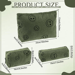 Pochette Huhumy velours côtelé vert kaki, visage souriant, rangement compact pour pinceaux.