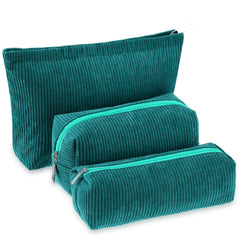 Huhumy trousse velours cotele vert sombre ensemble, rangement pratique pour maquillage et accessoires.
