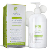 Humane Lave-Acné 10% benzoyl peroxide – flacon ciblant les pores.