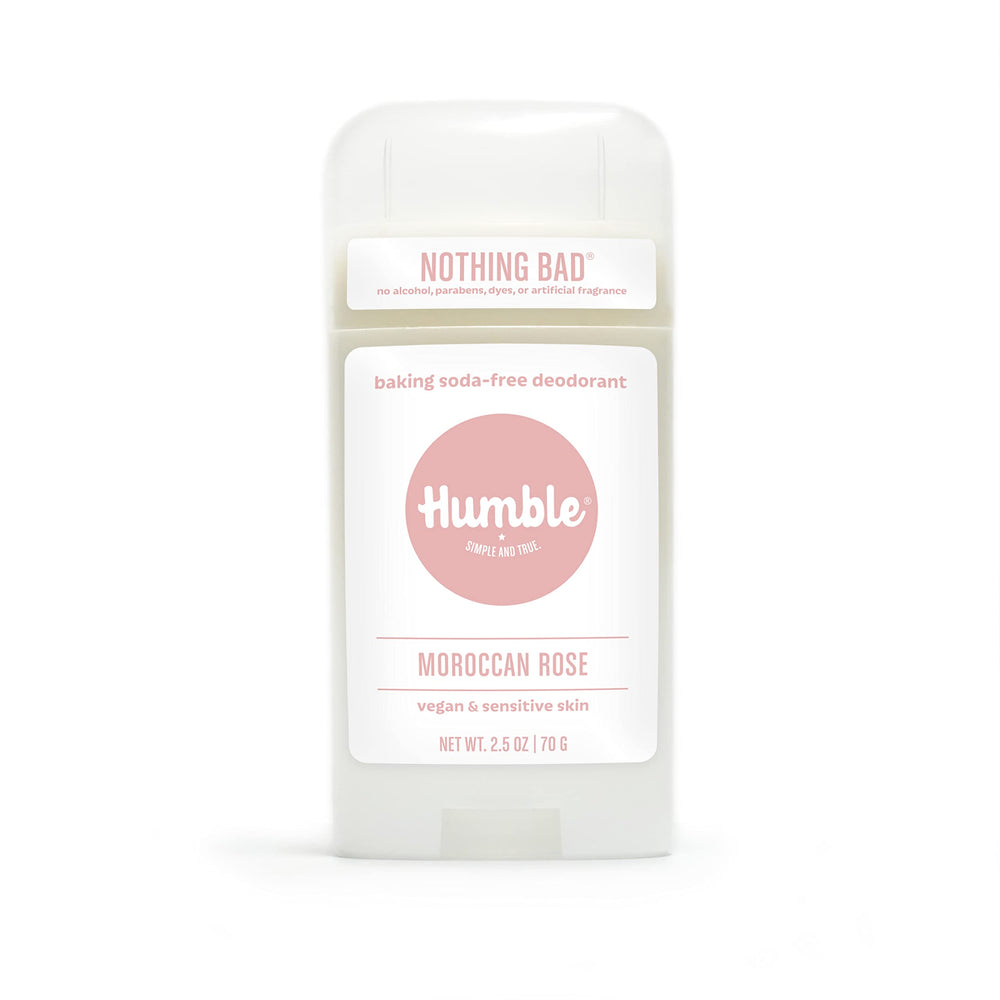 HUMBLE SIMPLE AND TRUE Déodorant sans aluminium, flacon Rose Marocaine pour fraîcheur durable.