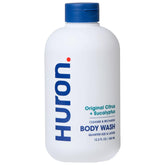 Gel douche Huron pour homme, bouteille citron-eucalyptus, rafraîchissant et énergisant.